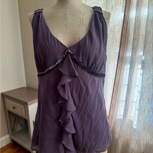 Purple Sleeveless Silk Ruffle Top